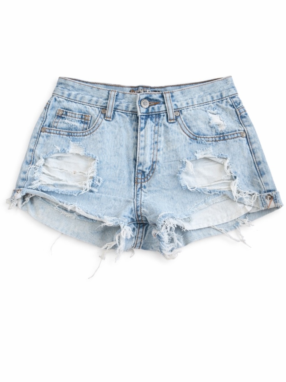 Frayed Light Blue Distressed Denim Shortalls for Women